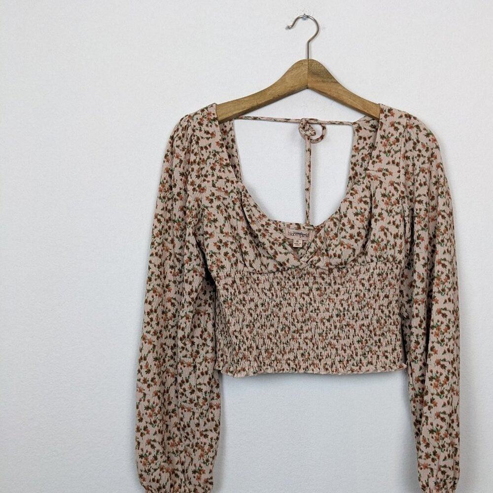 Bloomfield Floral Blouse XL Smocked Crop Long Sleeve Boho Cottagecore - Picture 3 of 7